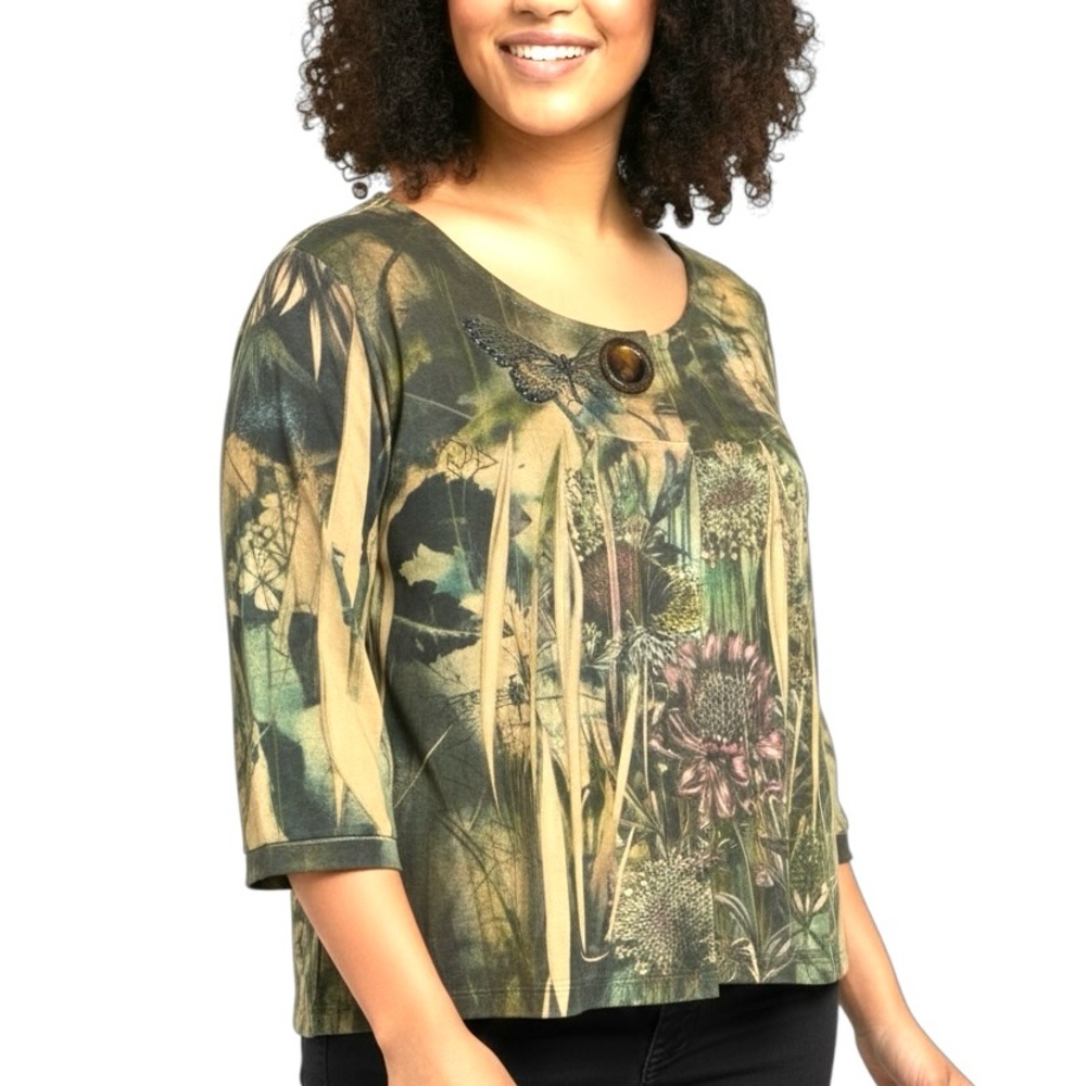 Vintage Y2K Top Size 1X Ultra Suede Butterflies Rhinestones Boho Fairy Grunge‎